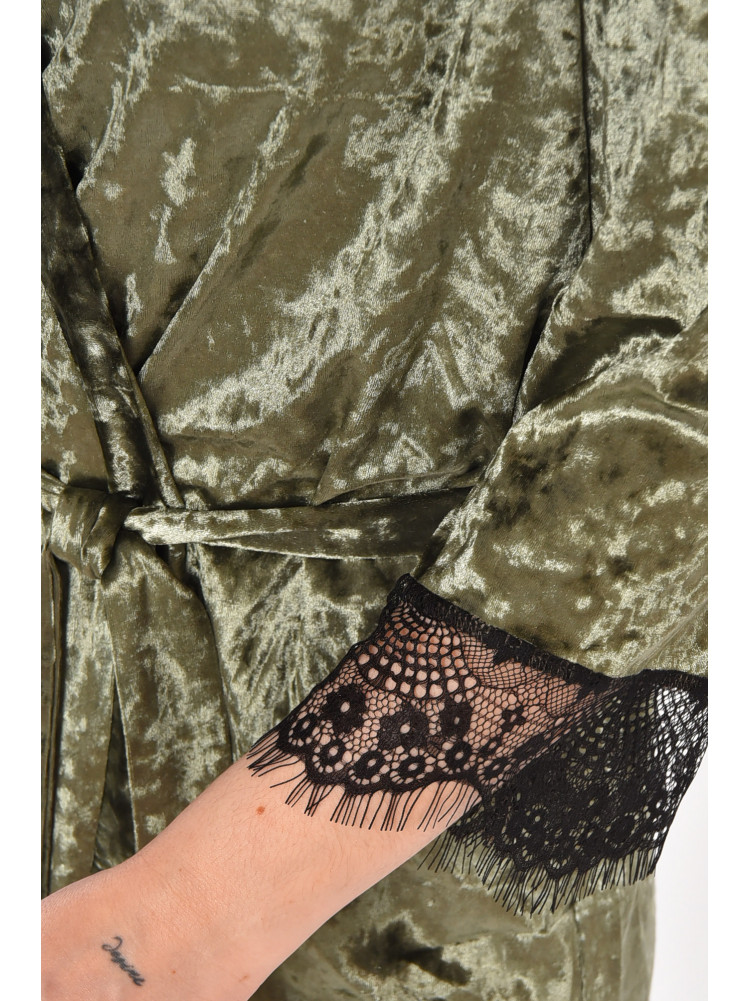 Халат женский велюровый оливкового цвета М08 212281C