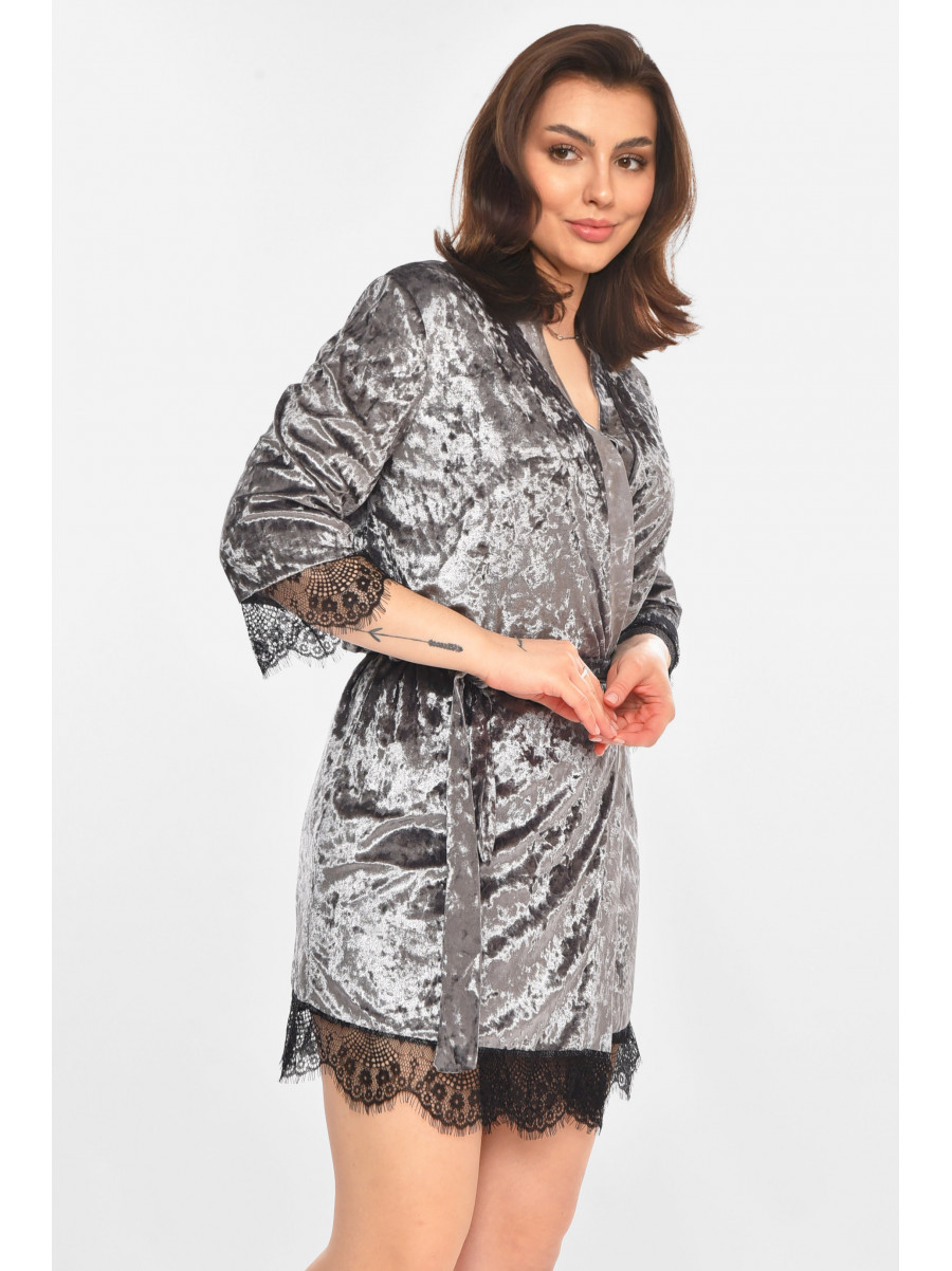 Халат женский велюровый серого цвета М08 212282C
