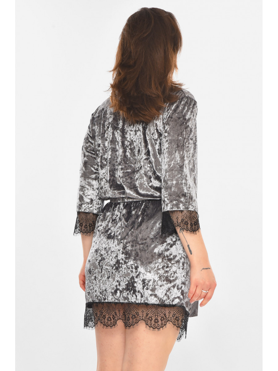 Халат женский велюровый серого цвета М08 212282C