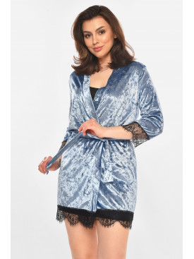 Халат женский велюровый тёмно-голубого цвета М08 212283C