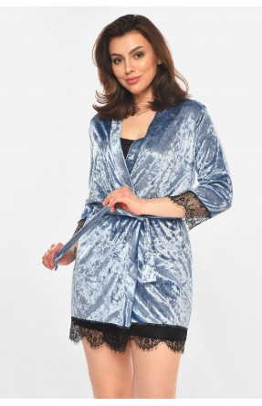 Халат женский велюровый тёмно-голубого цвета М08 212283C