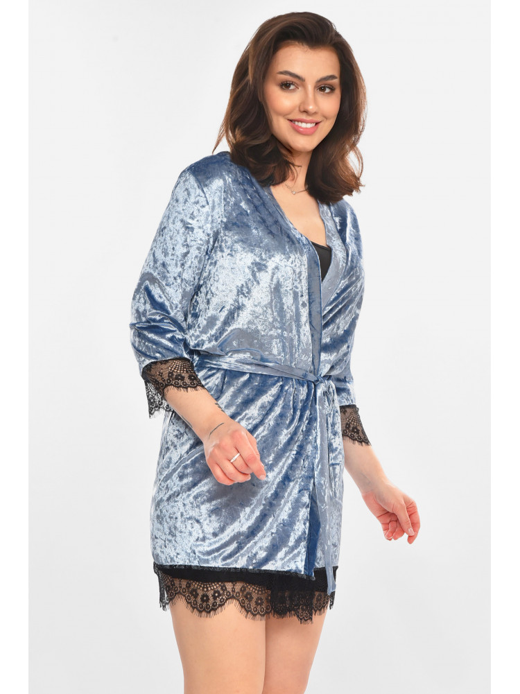 Халат женский велюровый тёмно-голубого цвета М08 212283C