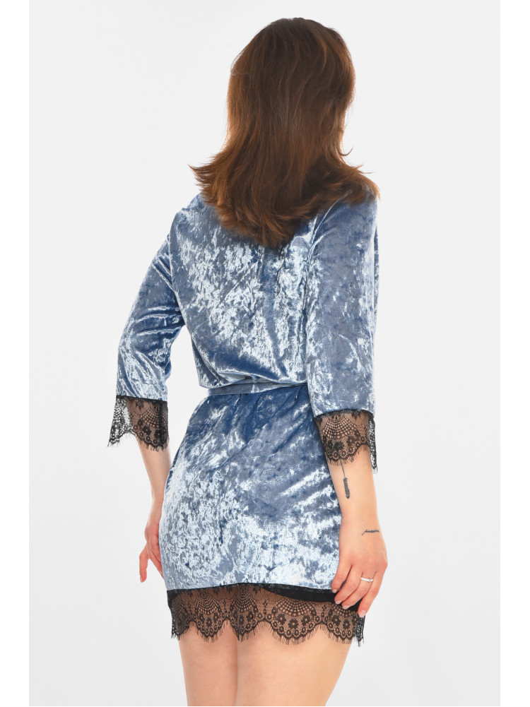 Халат женский велюровый тёмно-голубого цвета М08 212283C