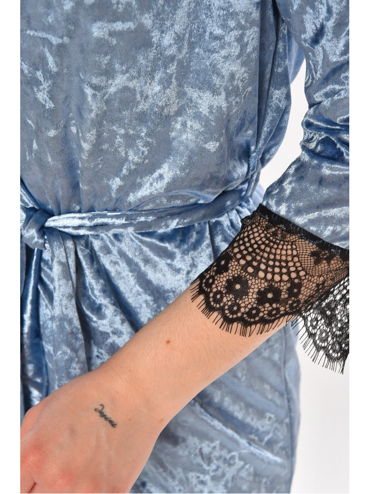 Халат женский велюровый тёмно-голубого цвета М08 212283C