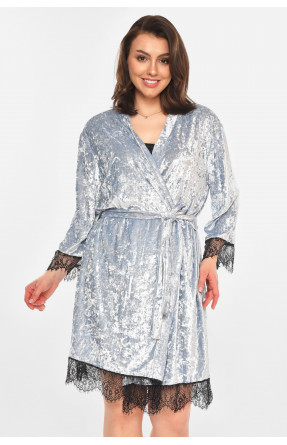 Халат женский полубатальный велюровый голубого цвета М08 212284C