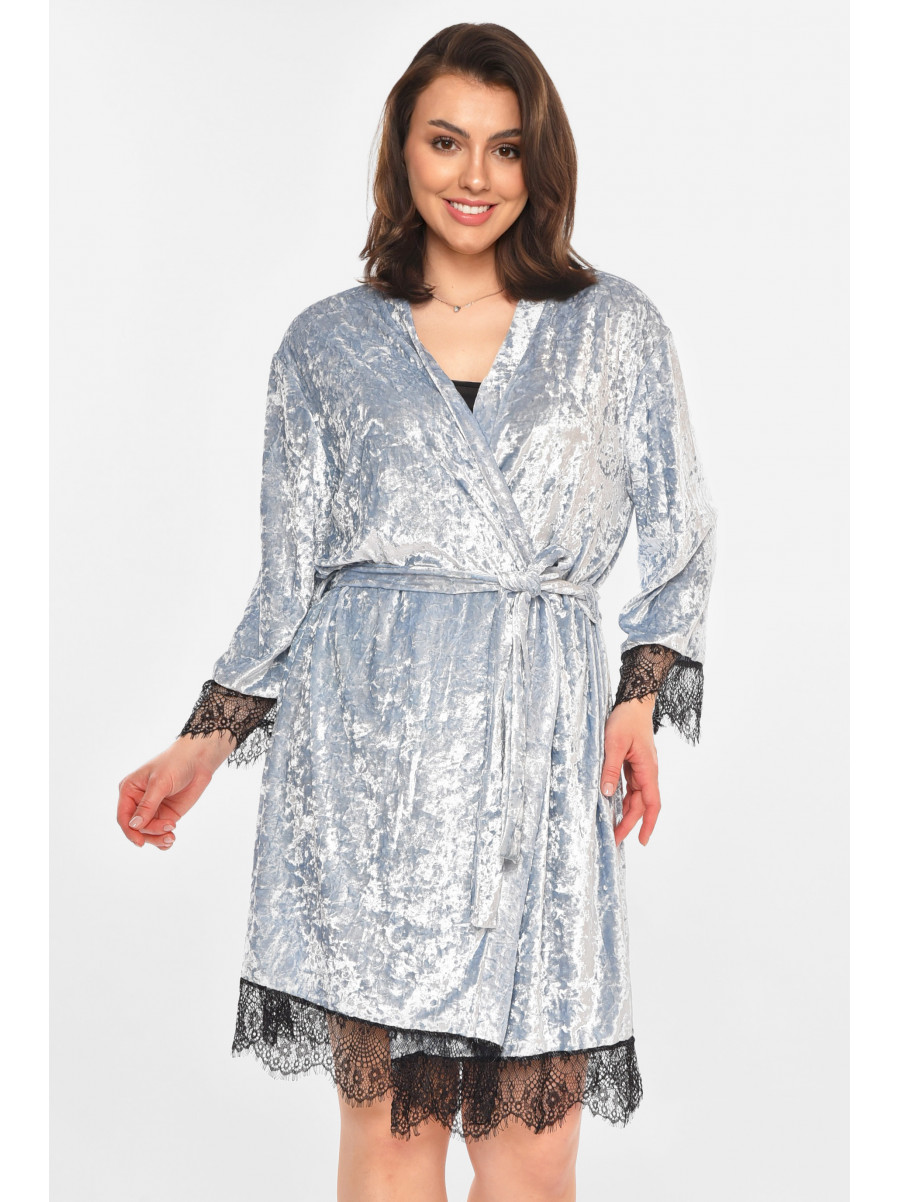 Халат женский полубатальный велюровый голубого цвета М08 212284C