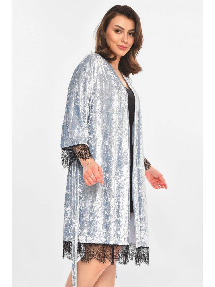 Халат женский полубатальный велюровый голубого цвета М08 212284C