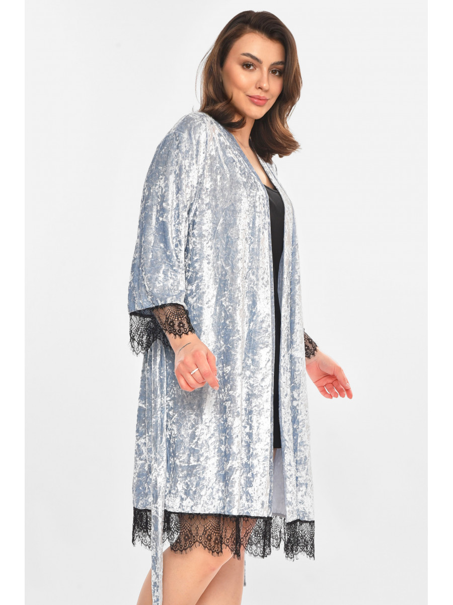 Халат женский полубатальный велюровый голубого цвета М08 212284C