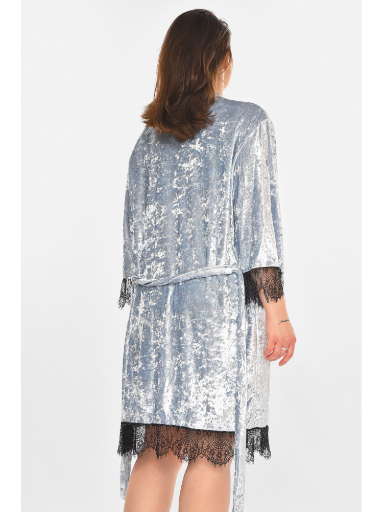 Халат женский полубатальный велюровый голубого цвета М08 212284C