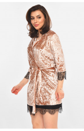 Халат женский велюровый пудрового цвета М08 212285C