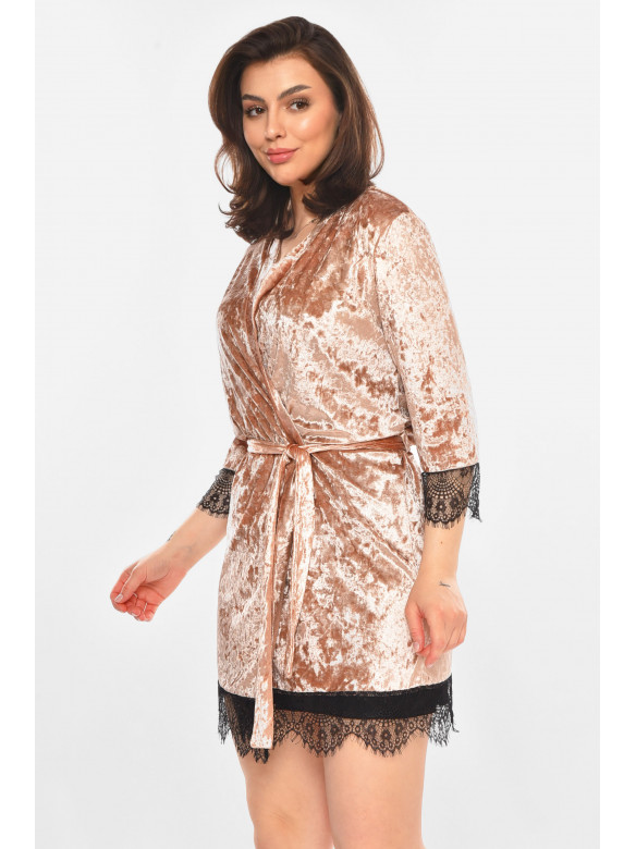 Халат жіночий велюровий пудрового кольору М08 212285C