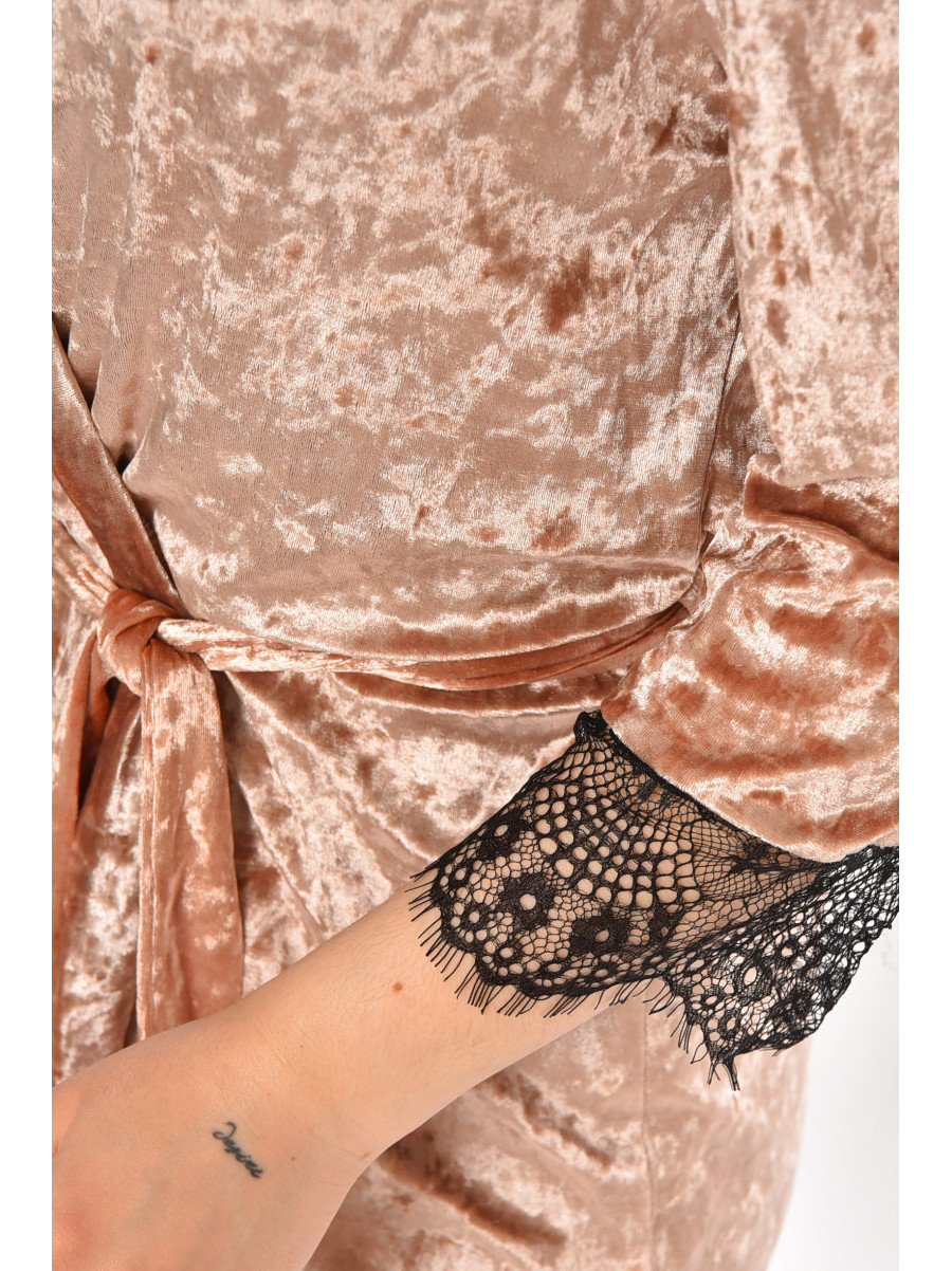 Халат жіночий велюровий пудрового кольору М08 212285C