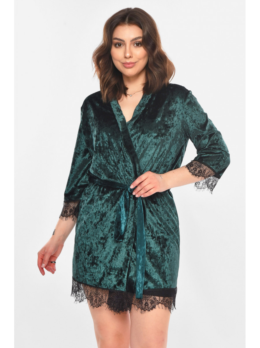 Халат женский велюровый изумрудного цвета М08 212286C