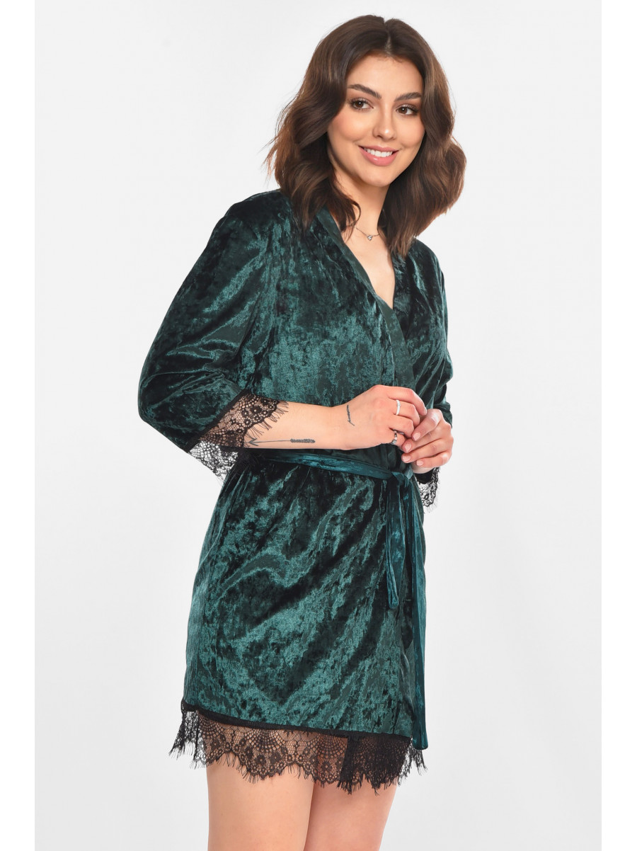 Халат женский велюровый изумрудного цвета М08 212286C