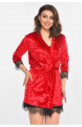 Халат женский велюровый красного цвета М08 212287C