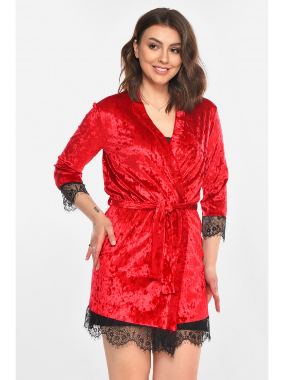 Халат женский велюровый красного цвета М08 212287C