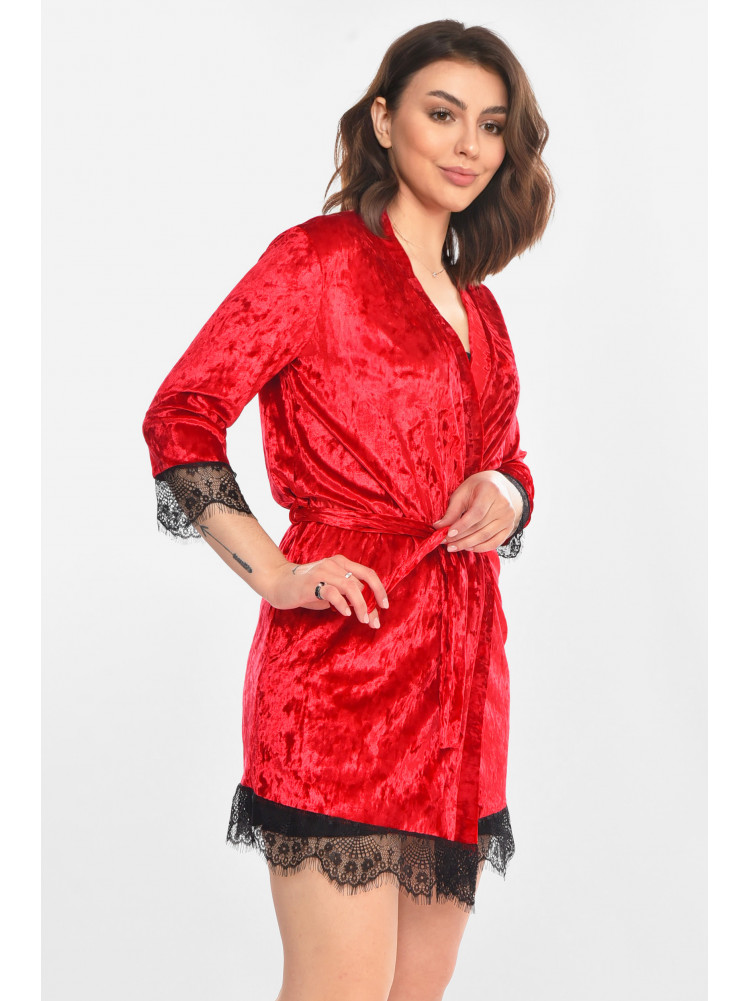 Халат женский велюровый красного цвета М08 212287C