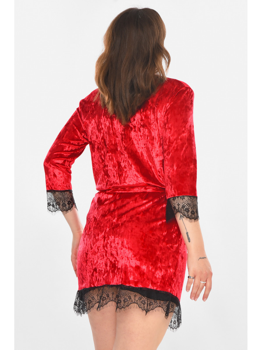 Халат женский велюровый красного цвета М08 212287C