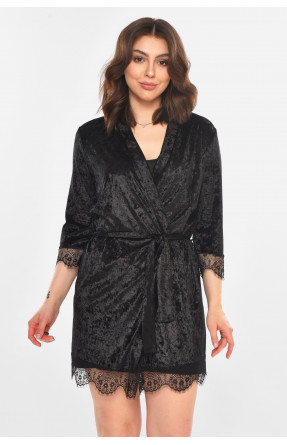 Халат женский велюровый черного цвета М08 212289C