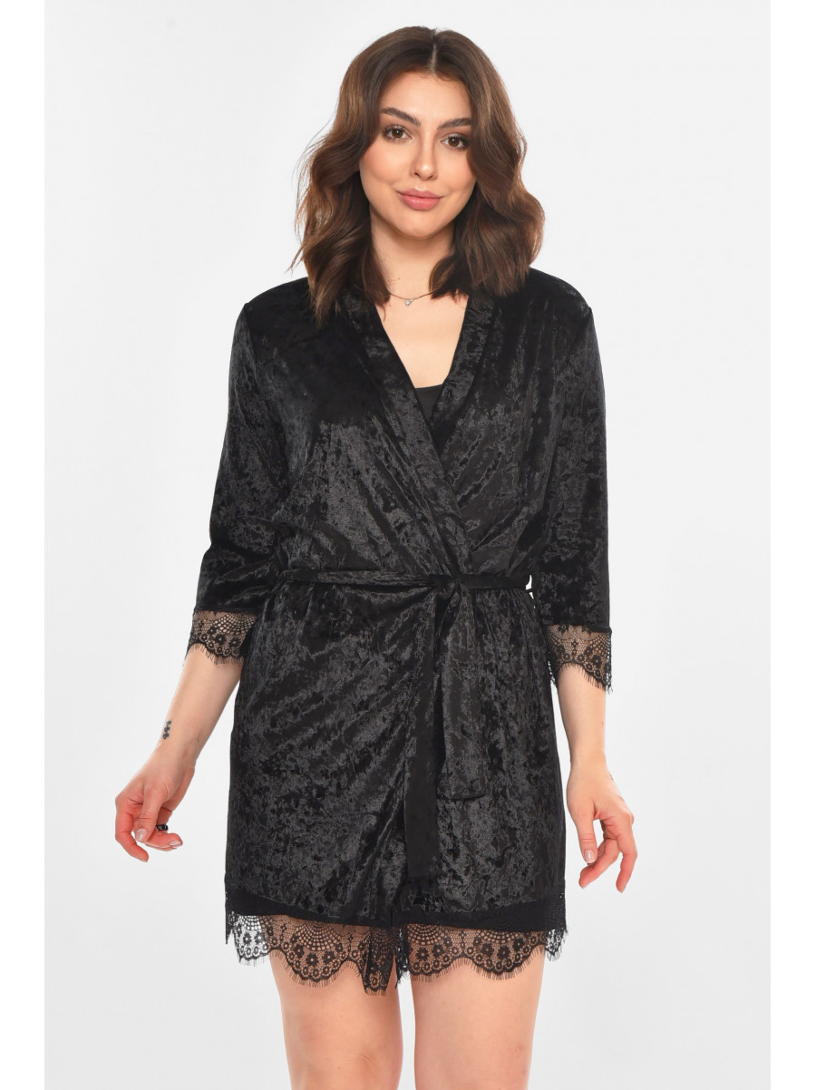 Халат женский велюровый черного цвета М08 212289C