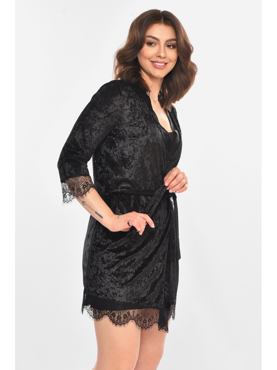 Халат женский велюровый черного цвета М08 212289C