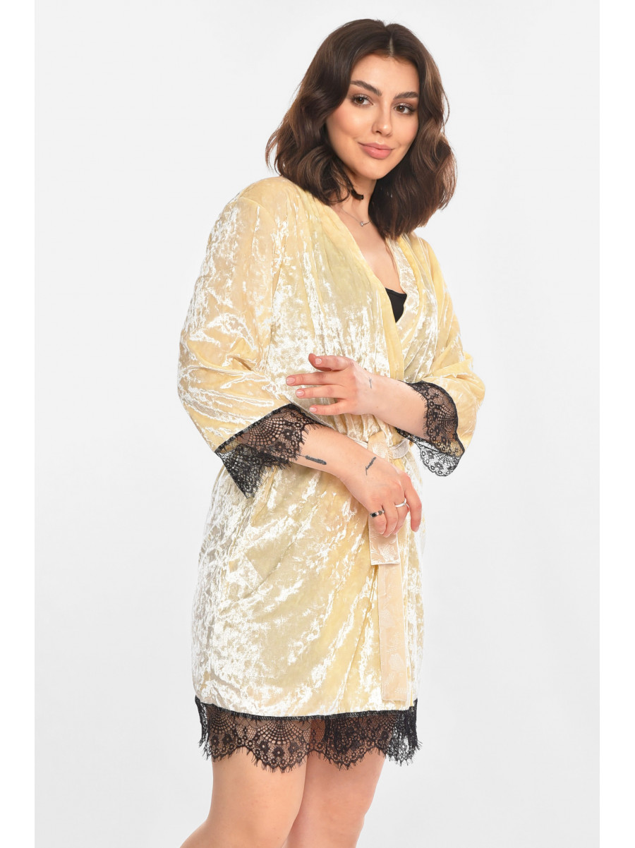 Халат женский велюровый молочного цвета М08 212290C