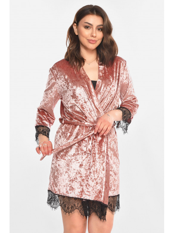 Халат женский велюровый сиреневого цвета М08 212291C