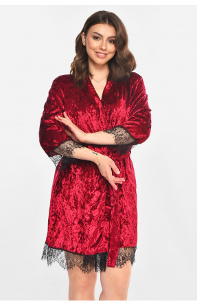 Халат женский велюровый малинового цвета М08 212292C