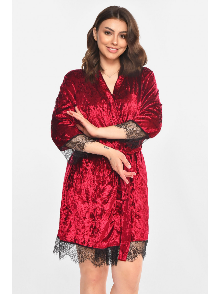 Халат женский велюровый малинового цвета М08 212292C