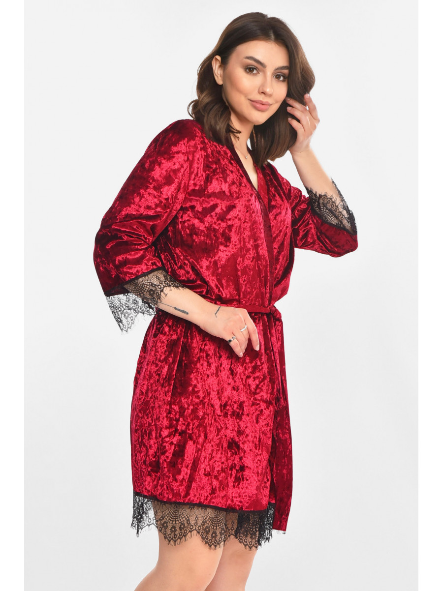 Халат женский велюровый малинового цвета М08 212292C
