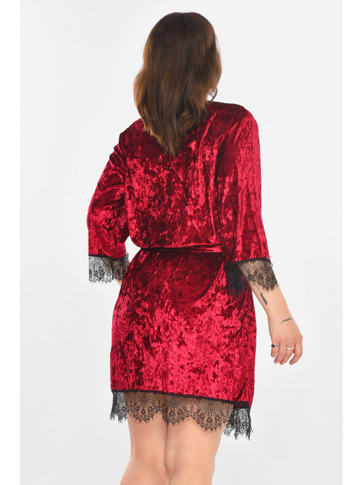 Халат женский велюровый малинового цвета М08 212292C