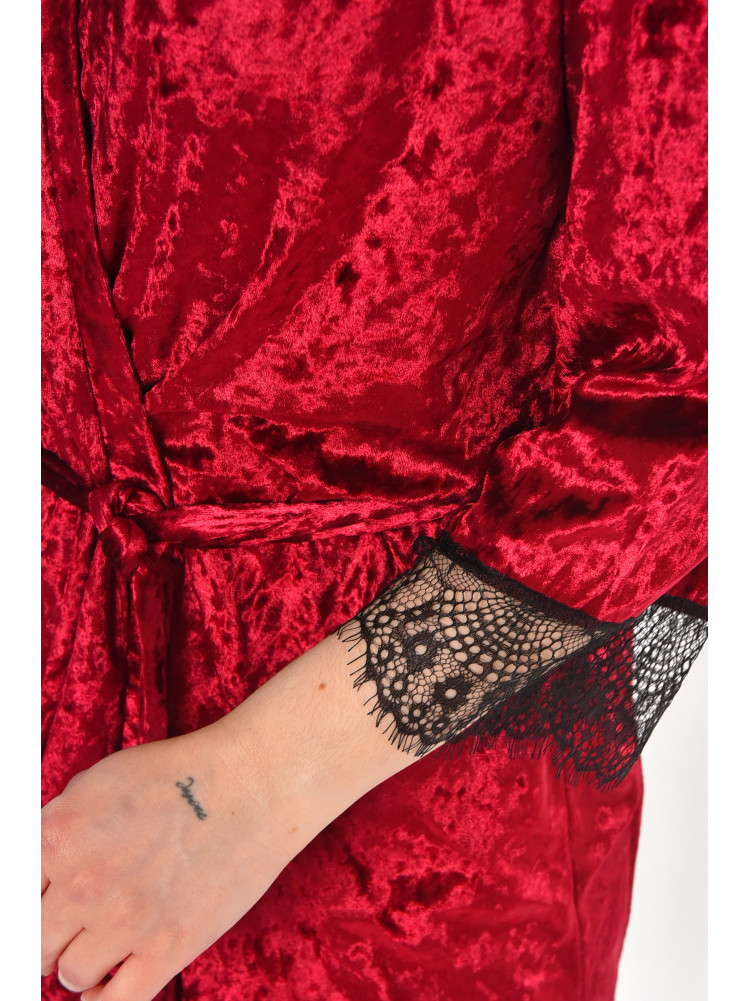 Халат женский велюровый малинового цвета М08 212292C