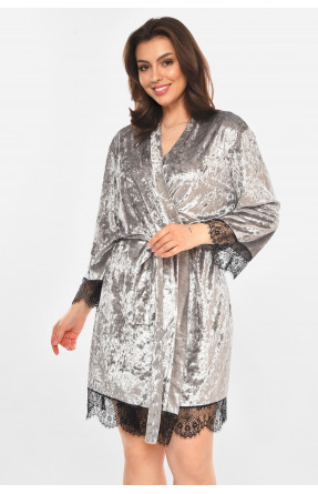 Халат женский полубатальный велюровый серого цвета М06 212293C