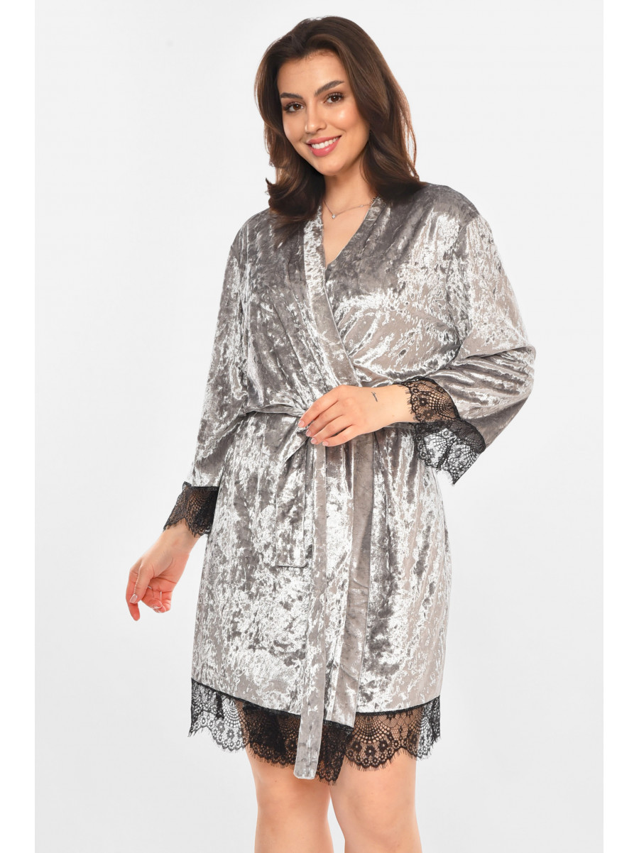 Халат женский полубатальный велюровый серого цвета М06 212293C