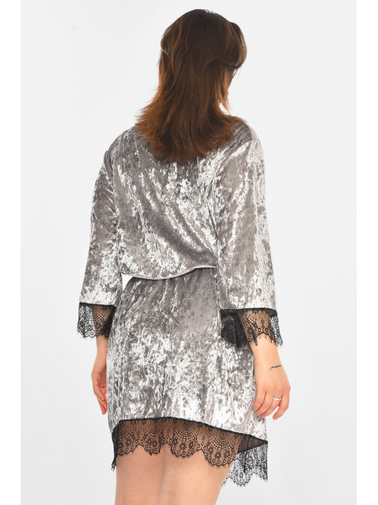 Халат женский полубатальный велюровый серого цвета М06 212293C