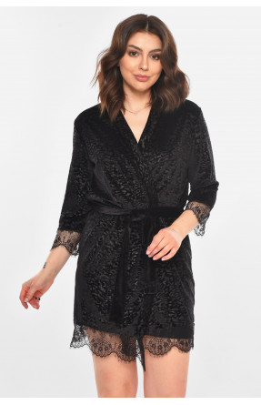 Халат женский велюровый черного цвета 1857 212294C