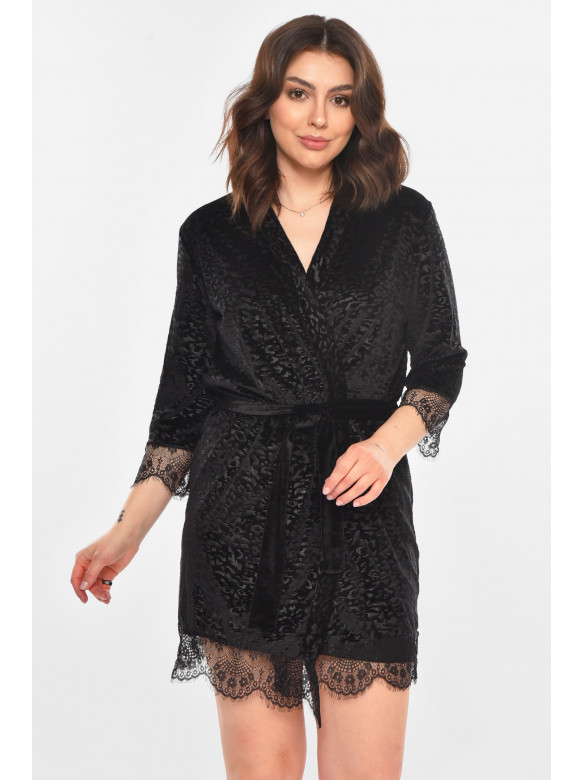 Халат женский велюровый черного цвета 1857 212294C