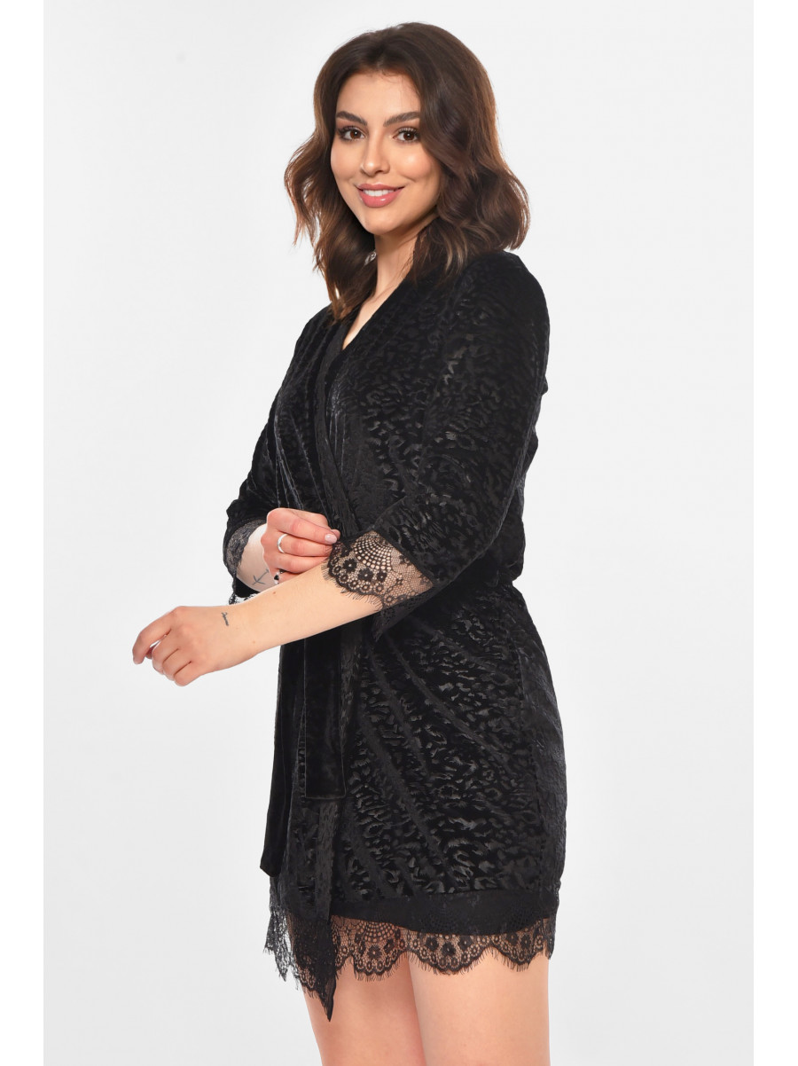 Халат женский велюровый черного цвета 1857 212294C