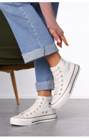 Кеды женские высокие белого цвета на шнуровке L030-1 212295C