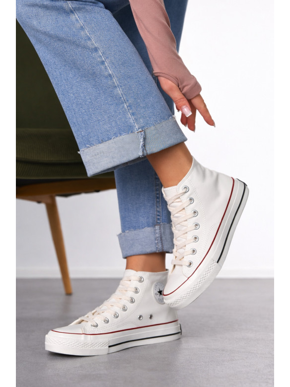 Кеды женские высокие белого цвета на шнуровке L030-1 212295C