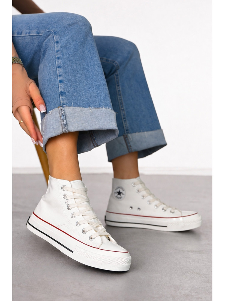 Кеды женские высокие белого цвета на шнуровке L030-1 212295C