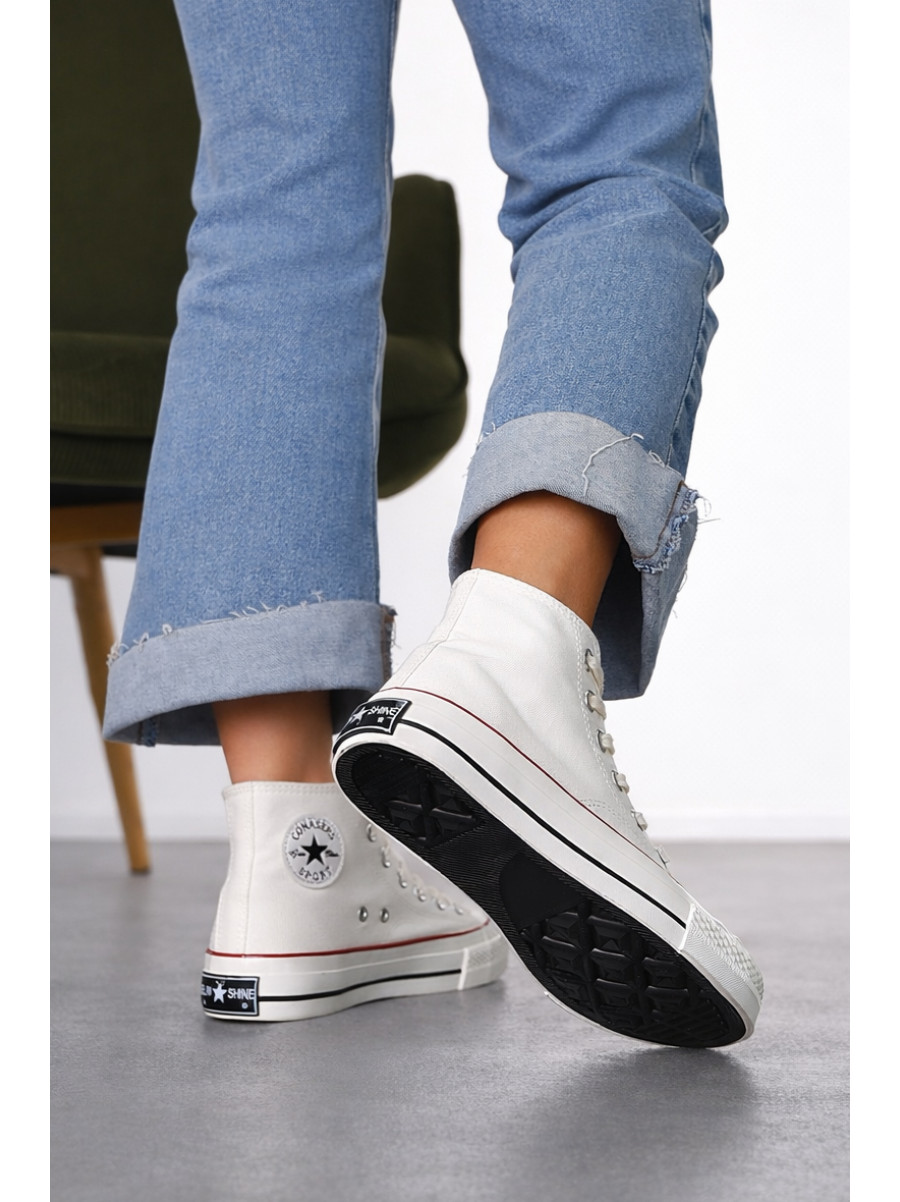 Кеды женские высокие белого цвета на шнуровке L030-1 212295C