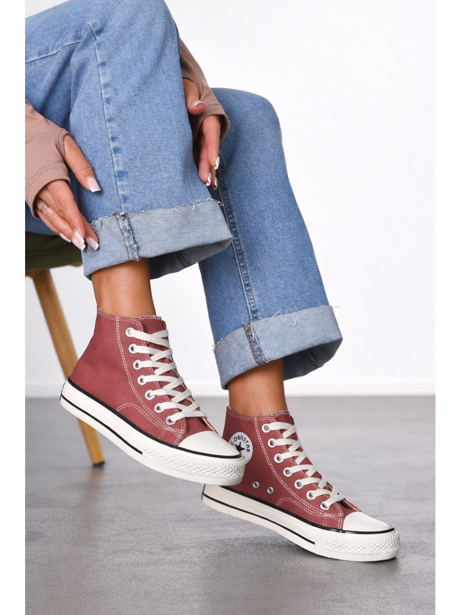 Кеды женские высокие светло-коричневого цвета на шнуровке L030-6 212296C