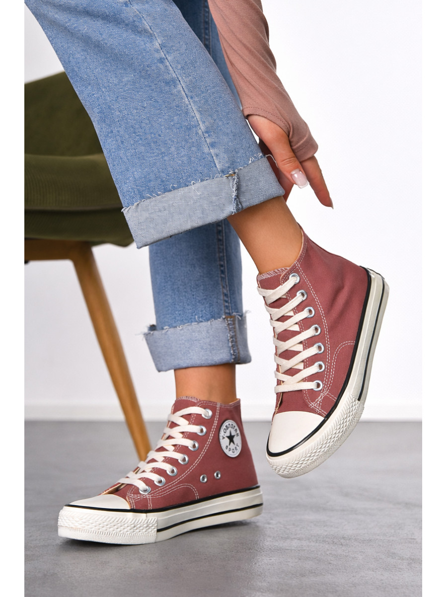 Кеды женские высокие светло-коричневого цвета на шнуровке L030-6 212296C