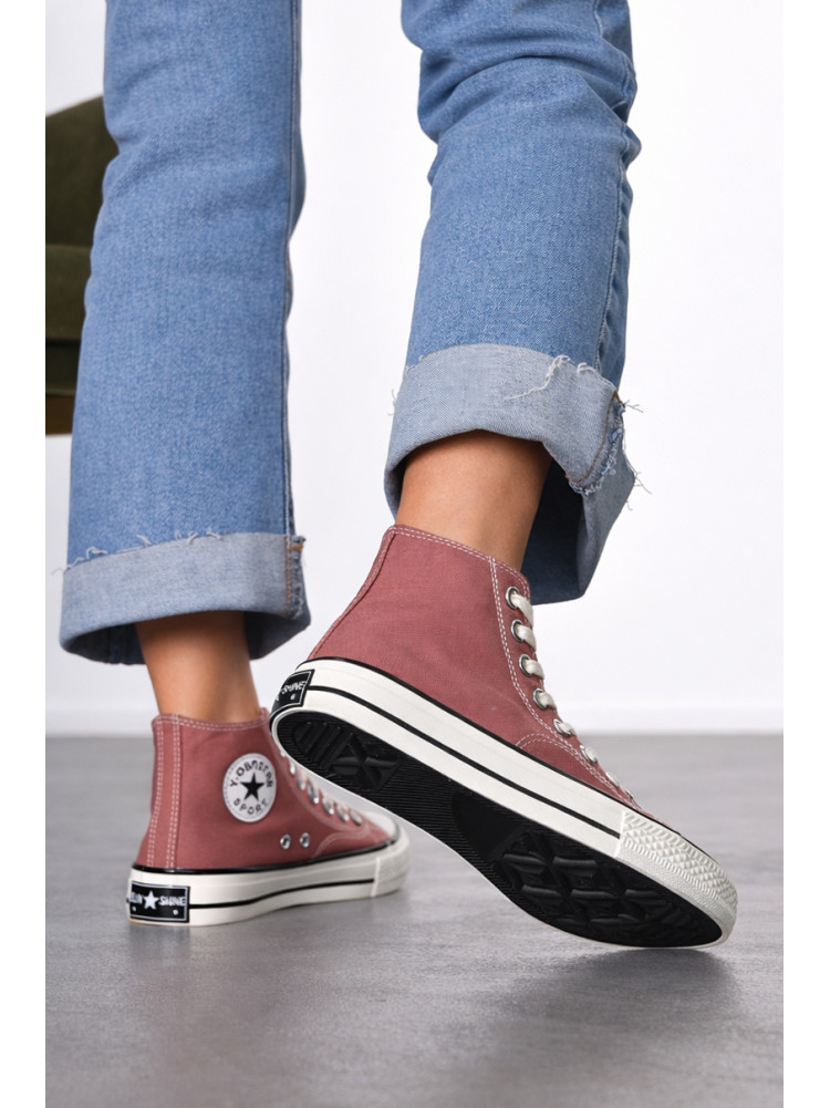 Кеды женские высокие светло-коричневого цвета на шнуровке L030-6 212296C