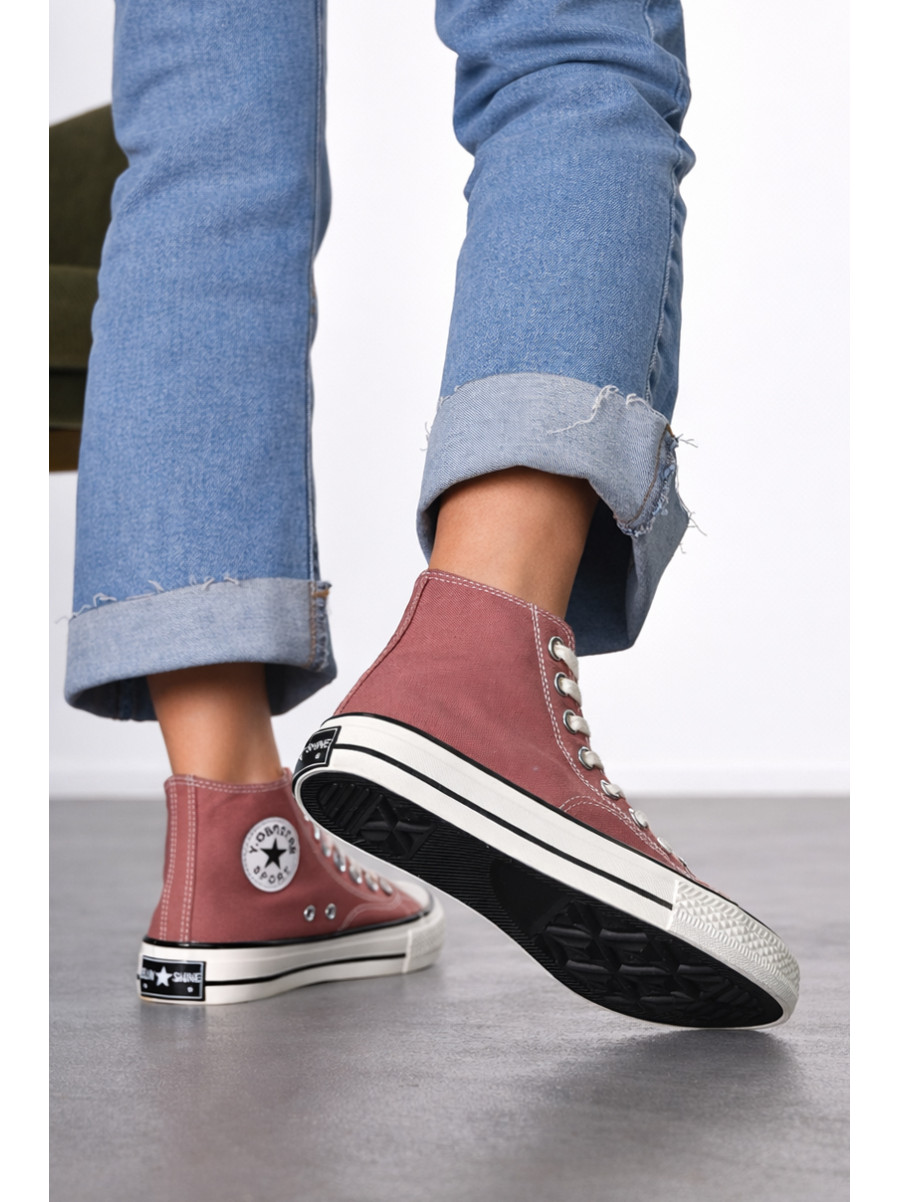 Кеды женские высокие светло-коричневого цвета на шнуровке L030-6 212296C