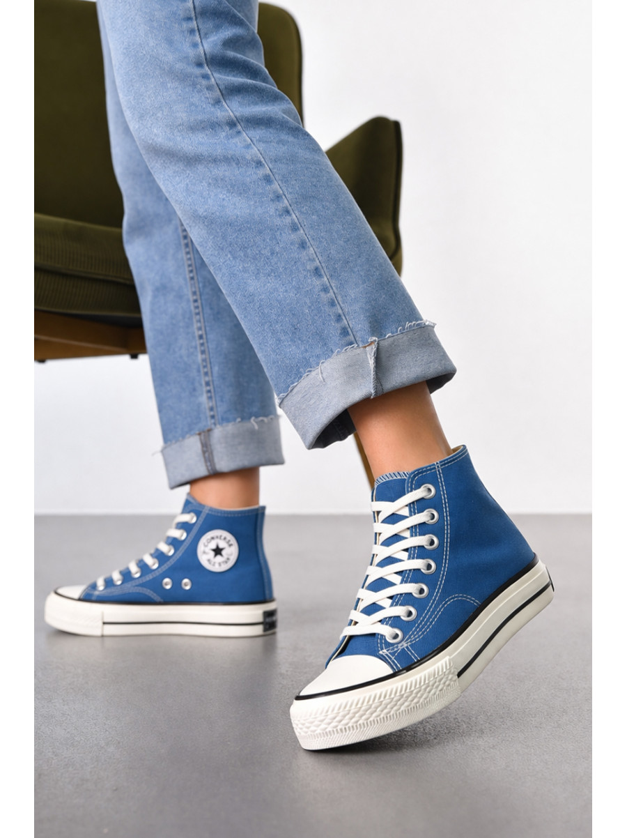 Кеды женские высокие синего цвета на шнуровке L030-5 212297C