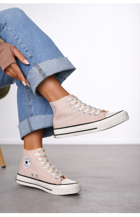 Кеды женские высокие пудрового цвета на шнуровке L030-3 212298C