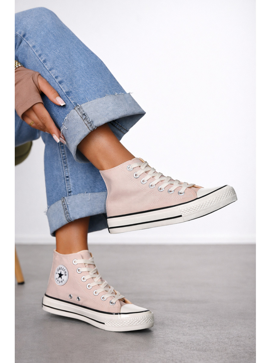 Кеды женские высокие пудрового цвета на шнуровке L030-3 212298C