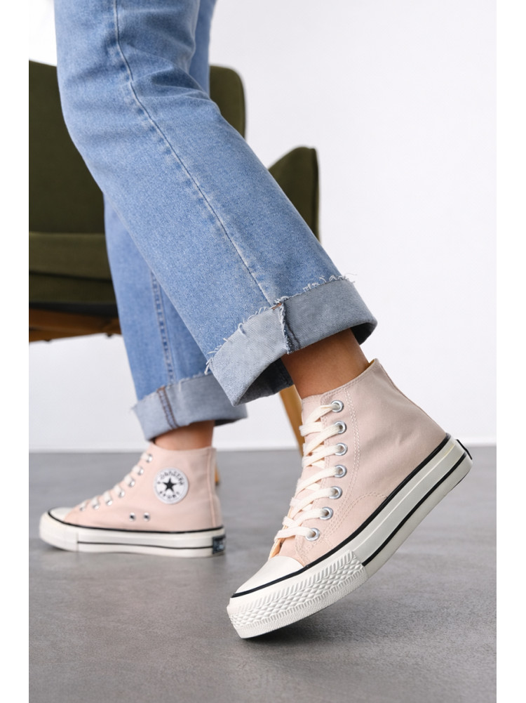 Кеды женские высокие пудрового цвета на шнуровке L030-3 212298C